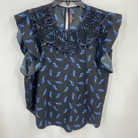 Ranna Gill Anthropologie Bird Top Flutter Sleeves Cutwork Bodice Black Womens S - Picture 1 of 4